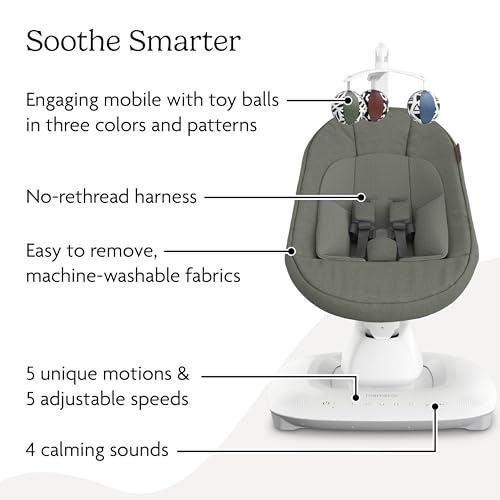 UPPAbaby Mamaroo Smart Swing – 5 motions + 5 speeds + 4 sounds with MotionSync Technology – Infant Recline + Bluetooth Enabled – Included Newborn Insert – Camila (Dark Green Mélange) - Image 5