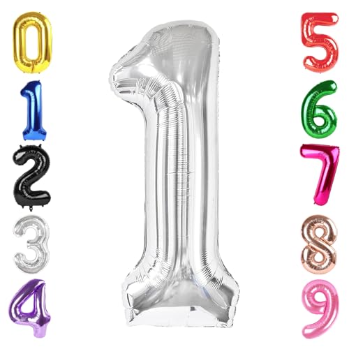 Image of 40 Inch Silver Number 1 Balloon Birthday Party Decorations for Men & Women