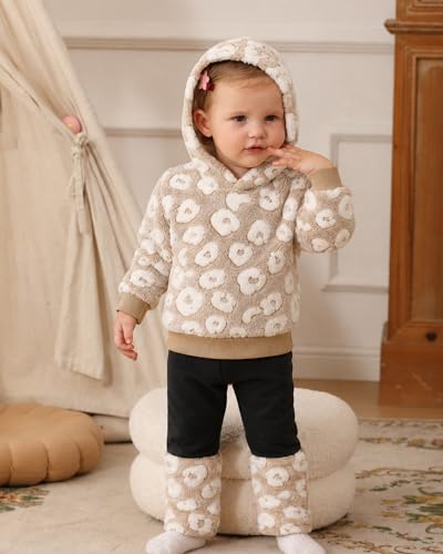 Image of Jecson Toddler Girl Clothes Baby Girl Fleece Hoodie Outfits Thick Thermal Winter Leggings 2Pcs Clothing Sets 6M-4T