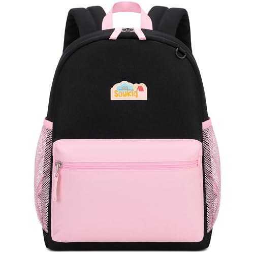 School Backpack for Kindergarten Girls Backpack 15 inch Bookbags for Kids 3-6 (Black and Pink)