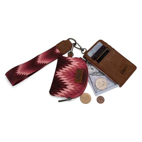 Image of Montana West Wrangler Aztec Keychain Wristlet Wallets for Women Western Dual Pouch Wristlet Credit Card Holder Wallet with Zipper Pocket WG2211-W0051DPK
