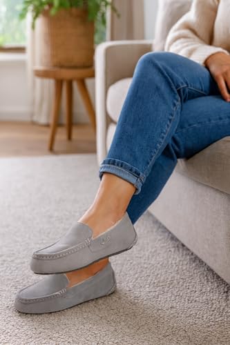 Image of Project Cloud 100% Genuine Leather Slippers for Women - Fur Lined Outdoor Slippers for Women Footwear with Memory Foam - Stylish Womens Moccasin (Cathi)