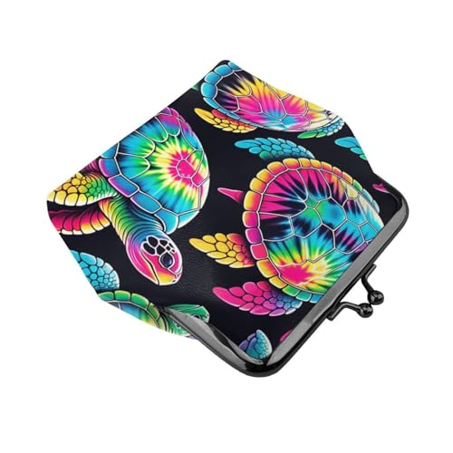 Pu Leather Buckle Coin Purse Tropical-Hawaiian-Tie-Dye-Turtles Girls Kiss-Lock Change Purse Wallets3