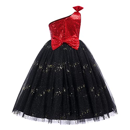 Sequin Dress for Girls One Shoulder Shiny Bow Flower Girl Dresses Pageant Wedding Birthday Prom Sparkly Princess Tulle Gown2