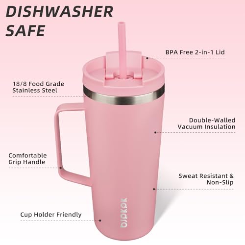Image of BJPKPK 22oz Insulated Tumbler with Handle, Lid & Straw, Stainless Steel