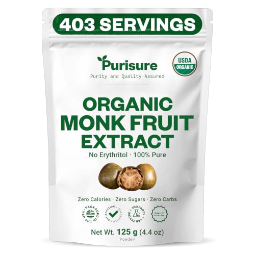 Image of Organic Monk Fruit Extract Powder, 125g (4.4oz), No Fillers Pure USDA Organic Monk Fruit Extract Sweetener with No Aftertaste, Zero Calorie & Zero Carbs, Keto & Paleo Friendly 403 Servings