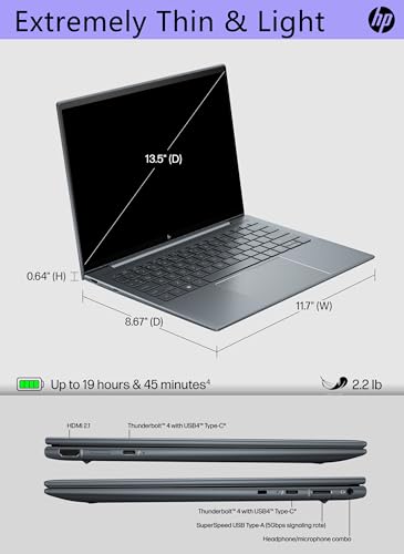 Image of HP Dragonfly G4 13.5 inch WUXGA 400 Nits Touchscreen Slim & Light Laptop - Intel Evo Core i7-1355U - Thunderbolt4 - Backlit - Privacy Shutter- 32GB - Win11 Pro W /HDMI (32GB RAM |1TB PCIE SSD)