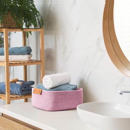 Image of GUDDE Cotton Rope Woven Storage Basket for Toys, Laundry & Blankets | Nursery Organizer Bin | Dog Toy Basket | Decorative Gift Hamper | Jute Style Home Storage (Pink1)