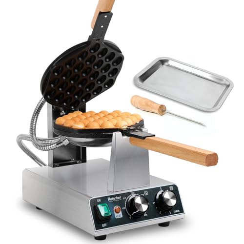 Image of Hehinton 110V Pro Commercial Bubble Waffle Maker 1400W | Stabilized Anti-Shake Base | 180 Rotating Egg Puff Iron | Brushed Stainless Steel Body & Non-Stick Coating | Ergonomic Operation Panel