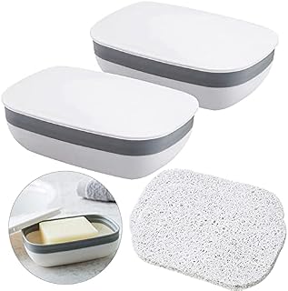 Travel Soap Case, Leakproof Soap Box with Lid Portable Soap Dishes for Bathroom Shower Kitchen Travel Hiking Camping 2pcs, with Soap Drain Saver 2pcs