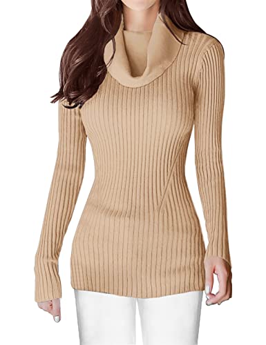Image of v28 Women's Stretchable Cowl Neck Knit Long Sleeve Slim Fit Bodycon Sexy Sweater