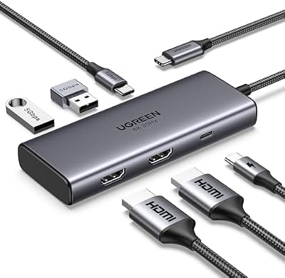 UGREEN Revodok 206 Hub USB C Doble HDMI 8K 4K Adaptador Tipo C 2 Pantalla PD 100W Docking Station 6 En 1 Compatible con MacBook Pro Air Surface XPS Disco Duro
