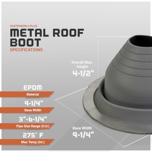 Image of Fasteners Plus #4 Round EPDM Metal Roof Pipe Flashing Boot (Fits 3 inch - 6-1 /4 inch Pipe OD), Dark Gray