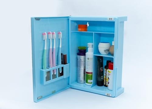 Image of zahab Bathroom Cabinet with Mirror Multipurpose Wall Mounted Storage Cabinet with Magnetic Door Blue