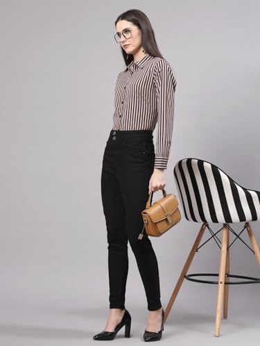 Image of Style Quotient Women Beige White Stripe Printed Formal Shirt