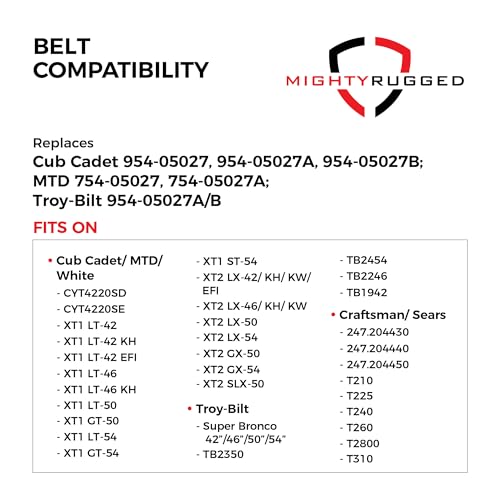 Image of 954-05027B, 954-05027A Drive Belt for Cub Cadet, Length 91 inch, Heavy Duty, Durable, Aramid Cord Belt Replaces 954-05027, 754-05027, 490-501-C061 for Tory Bilt, Toro, MTD /Cub Cadet /White