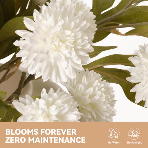 6 Stems Cream White Fake Mums Artificial Flowers  - image 2