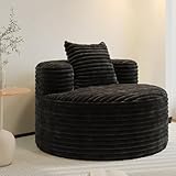 YVDNHP Accent Chair, Living Room Chairs with Pillow, Living Room Accent Chair with Comfortable Corduroy, Round Chair for Living Room (Black)