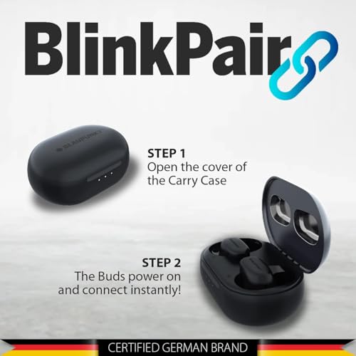 Image of Blaupunkt BTW40 Hybrid ANC Moksha in‑Ear Earbuds with Superior Noise Reduction, HD Sound, 6‑Mic CRISPR ENC, Blink Pair Technology, Ambient Mode, Wireless Charging, and TurboVolt Fast Charging (Black)