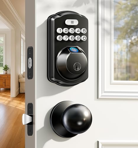 Veise Fingerprint Door Lock with 2 Knobs - Keyless Entry Door Lock with Handle, Electronic Keypad...