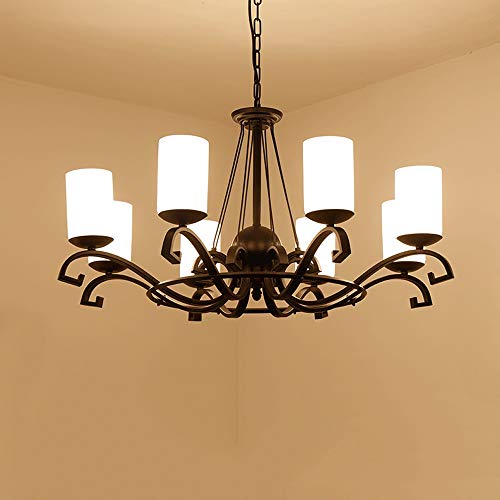 Chandelier E27 en verre et fer forgé à 8 phares pour éclairage de salon