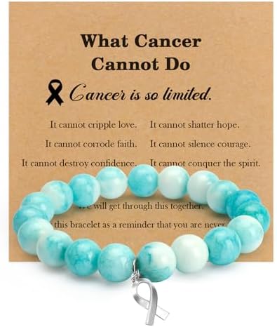 Teal and White Healing Bracelets Cervical Cancer Awareness Products Gifts for Cancers Patients Female Natural Stone Bead Cancer Bracelets Comforting Gifts for Cancers Survivor Support Fundraising