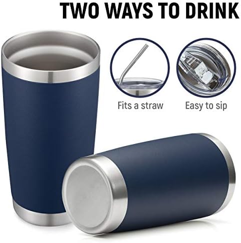 COMOOO 20oz Stainless Steel Navy Tumbler Bulk with Lid & Straw Insulated Coffee Tumbler Cup Double Wall Vacuum Travel Mug for Cold Drinks & Hot Beverage (Navy, 4 Pack), Navy Blue - 4