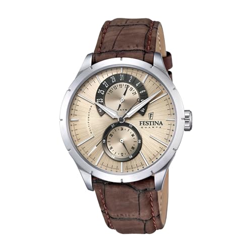 Festina Orologio Uomo Analogico in Pelle Marrone - Movimento al Quarzo - Vetro Minerale ad Alta Resistenza - Impermeabile 5 ATM - Elegante e Classico - Multifunzione F16573/9