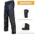 GARGOYLE BELLS Motorcycle Leather Chaps for Men & Women, Black Cowboy Biker Riding Chaps Multi-Pocket Split Soft Leather Pants with Zipout liner