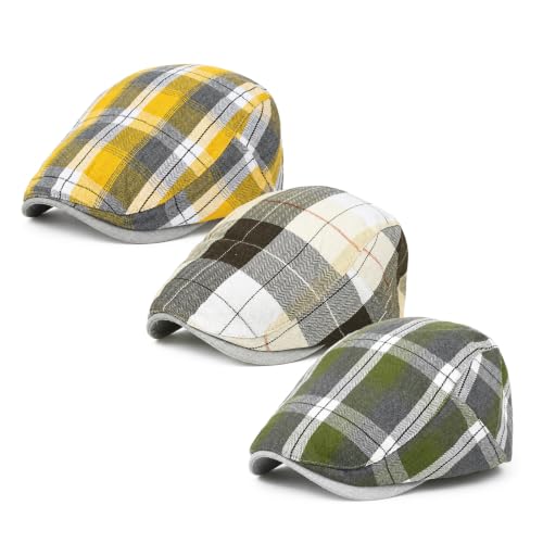 Image of 3Pcs Men's Newsboy Caps Cotton Cooling Hat Adjustable Flat Cap for Men
