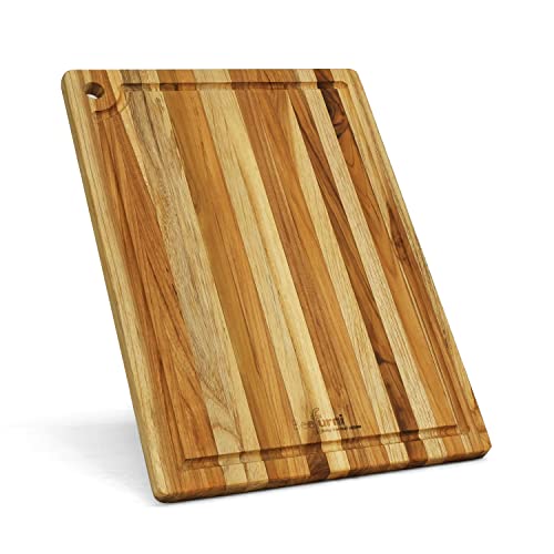 Beefurni Teak Wood Cutting Board With Juice Groove, Small Wooden Cutting Boards For Kitchen, Hanging Chopping Board, Good Kitchen Gifts, 1 Year Warranty, (Small, 14 X 10 X 0.6 Inches) #TOP9
