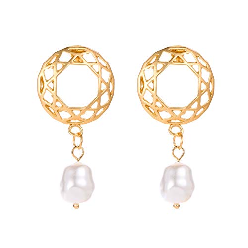 AIJIA Earring French Style Hollow Out Pearl Drop Earrings Temperament All-match Creativity Earring Personality Ear Ornaments Earring (Color : Gold)
