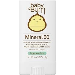 Sun Bum Baby Bum Mineral SPF 50 Sunscreen Stick - Hawaii 104 Act Compliant (Without Octinoxate & Oxybenzone) - UVA/UVB Face and Body Protection - Unscented for Sensitive Skin - Travel Size - 0.45 Oz