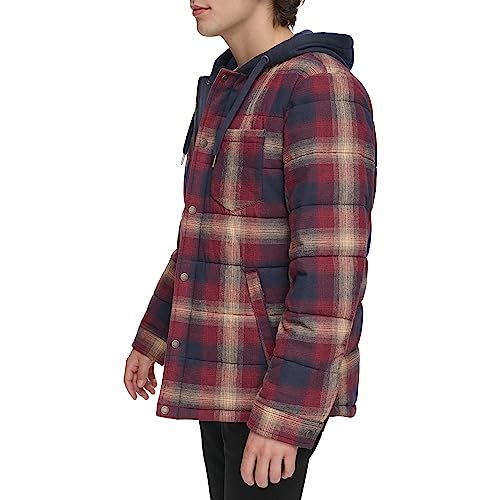 Image of Levi's mens Plaid Sherpa Lined Hooded Shirt Jacket (Regular & Big & Tall Sizes)