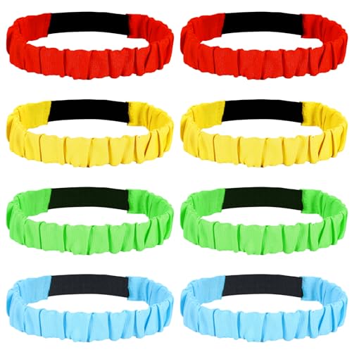 Augshy 8Pcs 3 Legged Race Bands Elastic Tie Rope 4 Assorted Colors for Relay Race Game Carnival Field Day Backyard Game Party Supplies