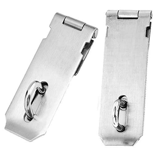Image of 2 Pack Door Locks Hasp Latch,Stainless Steel Safety Clasp Hasp Lock Latch,Extra Thick Gate Lock Hasp with Screws Brushed Finish for Small Doors, Cabinets and More (Silver, 5IN)