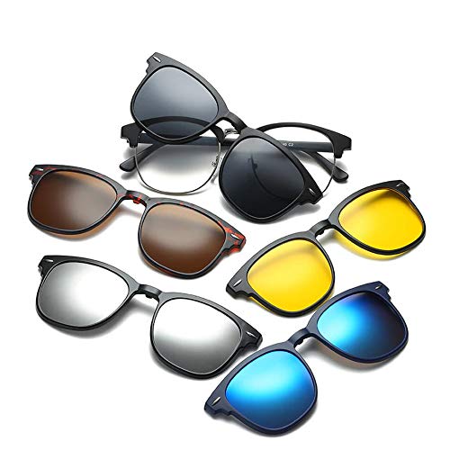 Image of 6 In 1 Polarized Magnetic Clipon Rectangular UV Protected Sunglasses Eye Glasses With 400 Night Vision Men Women Unisex