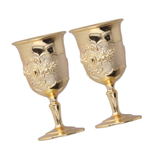 Hoement 2piezas Copas De Vino Retro Doradas Cáliz Metálico Para Fiesta Bar y Banquetes Ligero y Elegante Apto Para Whisky y Cócteles