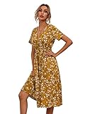 Floerns Women's Boho Floral Surplice Dresses Short Sleeve V Neck Wrap Midi Dress Mustard Yellow M