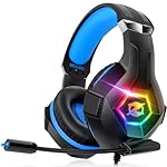 Gaming Headset Stereo Surround Sound Gaming Headphones with Breathing RGB Light & Adjustable Mic for PS4 PS5 PC Xbox One Laptop Mac