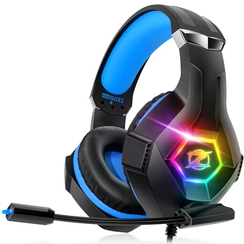 Gaming Headset Stereo Surround Sound Gaming Headphones with Breathing RGB Light & Adjustable Mic for PS4 PS5 PC Xbox One Laptop Mac