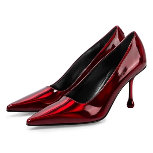 Tang'scuisins Women Slip on Solid Color Pumps Closed Pointed Toe Thin Mid Heels Elegant Dress Business Daily Shoes Size 4-16 US4