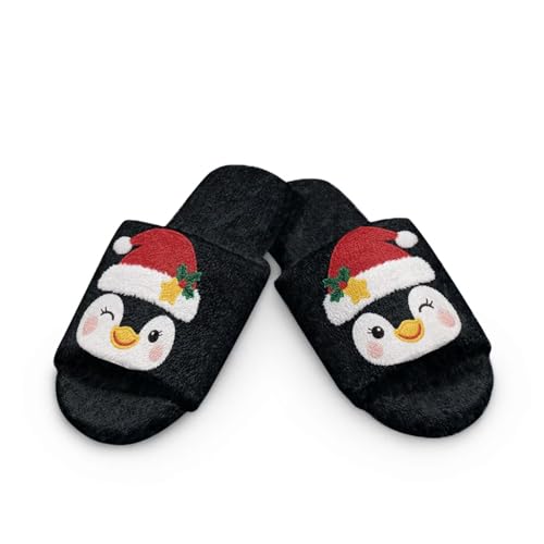Image of Ocxbuir Christmas Penguin Womens Mens Soft Indoor Open Toe Cotton Slippers Casual Spacious Memory Foam Slip On Bedroom Slippers Shoes Size 15-16 US White Sole