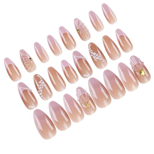 Seashell Press on Nails - Medium Almond Pink French Tips