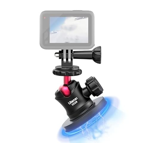 ULANZI Magnetyczny uchwyt do kamery sportowej, mocny uchwyt magnetyczny z głowicą kulową obracaną o 360° i wbudowanymi 6 magnesami, kompatybilny z Gopro Hero 13/12/11/10, DJI Osmo Action Osmo Nano