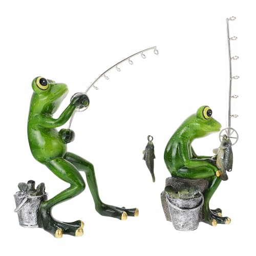 NIYANGLE Statua di Rana in Resina 2 Pezzi, Decorazione da Giardino Resistente alle Intemperie, Statuetta Ornamentale Leggera per Esterni e Interni, Artigianato Decorativo a Forma di Rana