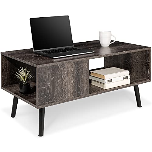 Best Choice Products Wooden Mid-Century Modern Coffee Table, Accent Furniture for Living Room, Indoor, Home DÃ©cor w/Open Storage Shelf, Wood Grain Finish - Black