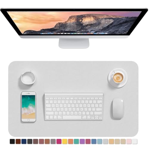 Hsurbtra Desk Pad, 23.6" x 13.8" PU Leather Desk Mat, M Extended Mouse Pad, Waterproof Desktop Blotter Protector, Non-Slip Ultra Thin Small Laptop Keyboard Writing Mat for Office Home, Gray