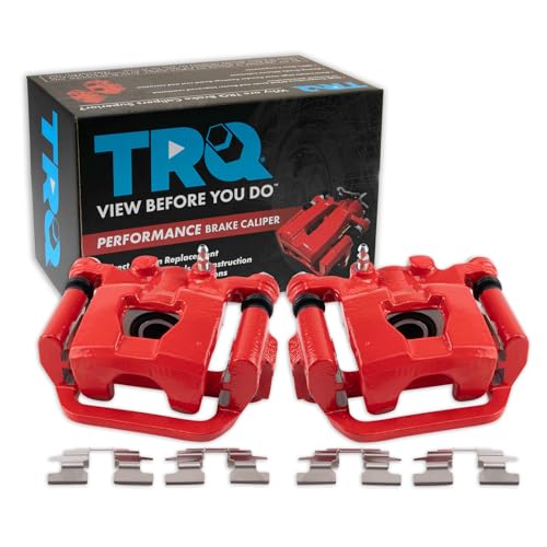 Image of TRQ Performance Rear Driver and Passenger Side Brake Caliper Set Caliper Brackets Hardware Compatible with 02-06 13-22 Nissan Altima 03-06 19-22 Maxima