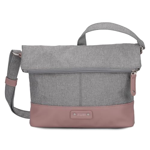 Zwei Damen Rolltop-Handtasche Olli OT6 Umhängetasche 2/4 Liter klassische Crossbody Bag wasserabweisend robust strapazierfähig Bicolor Design Schultertasche, hochwertig verarbeitet (powder)